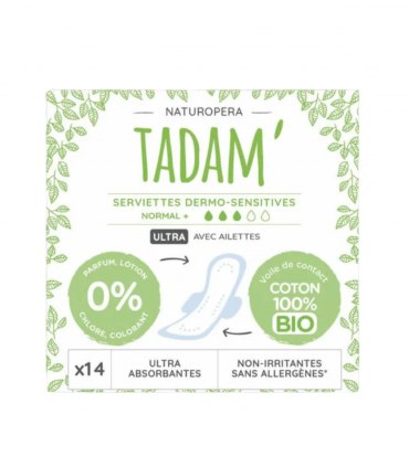TADAM Serviette Ultra Coton Bio Normal+ 14un