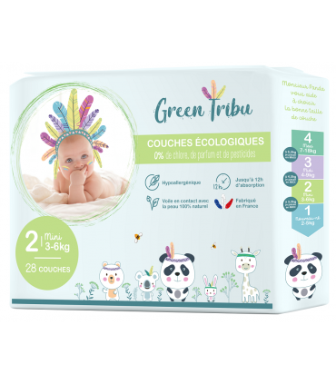 Couches écologiques hypoallergéniques pour bébé Taille 2 " 3 à 6 Kg"