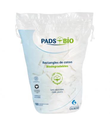GILBERT PADS BIO 180 RECTANGLES DE COTON 8X10CM